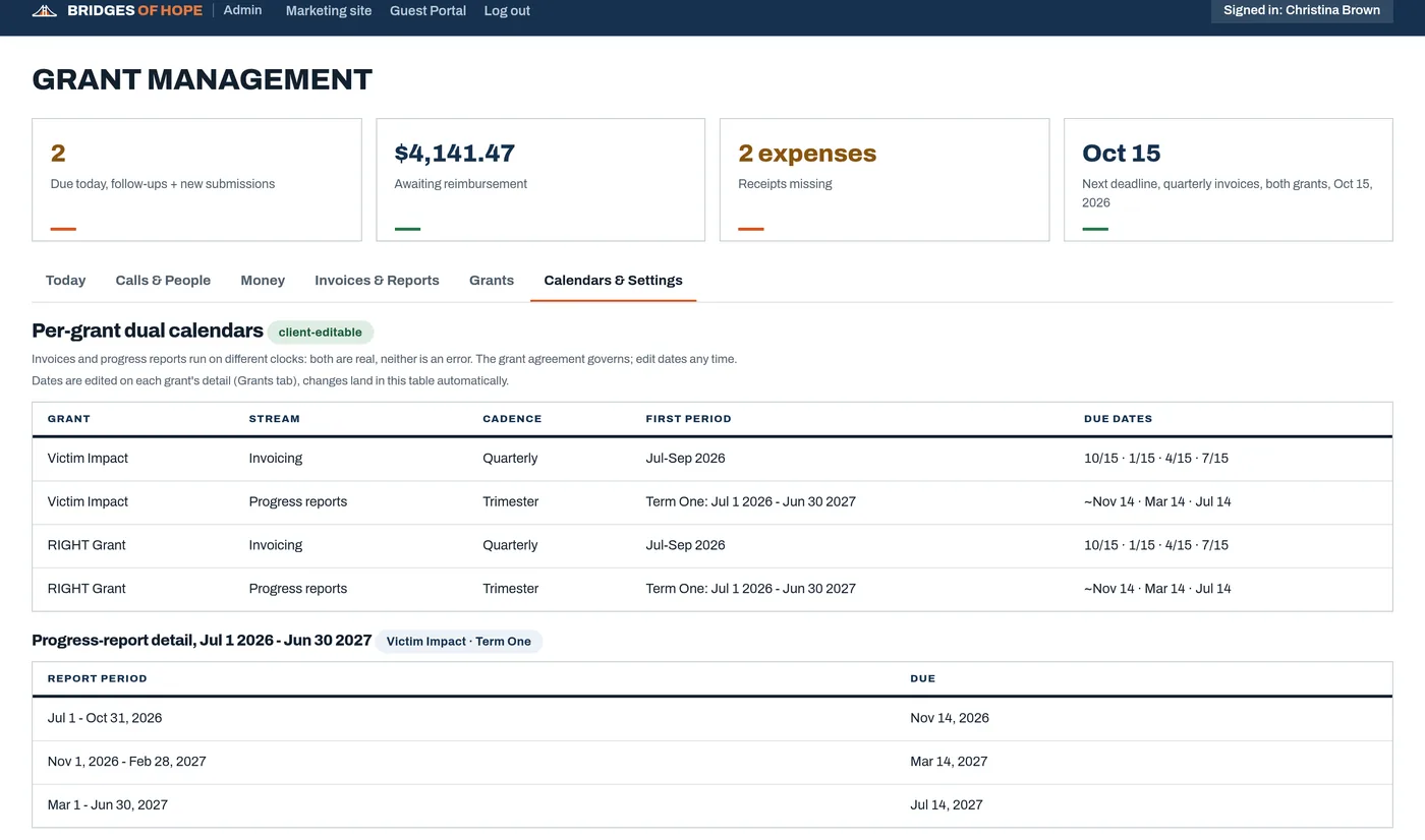 The compliance calendar and document vault, synthetic demo data