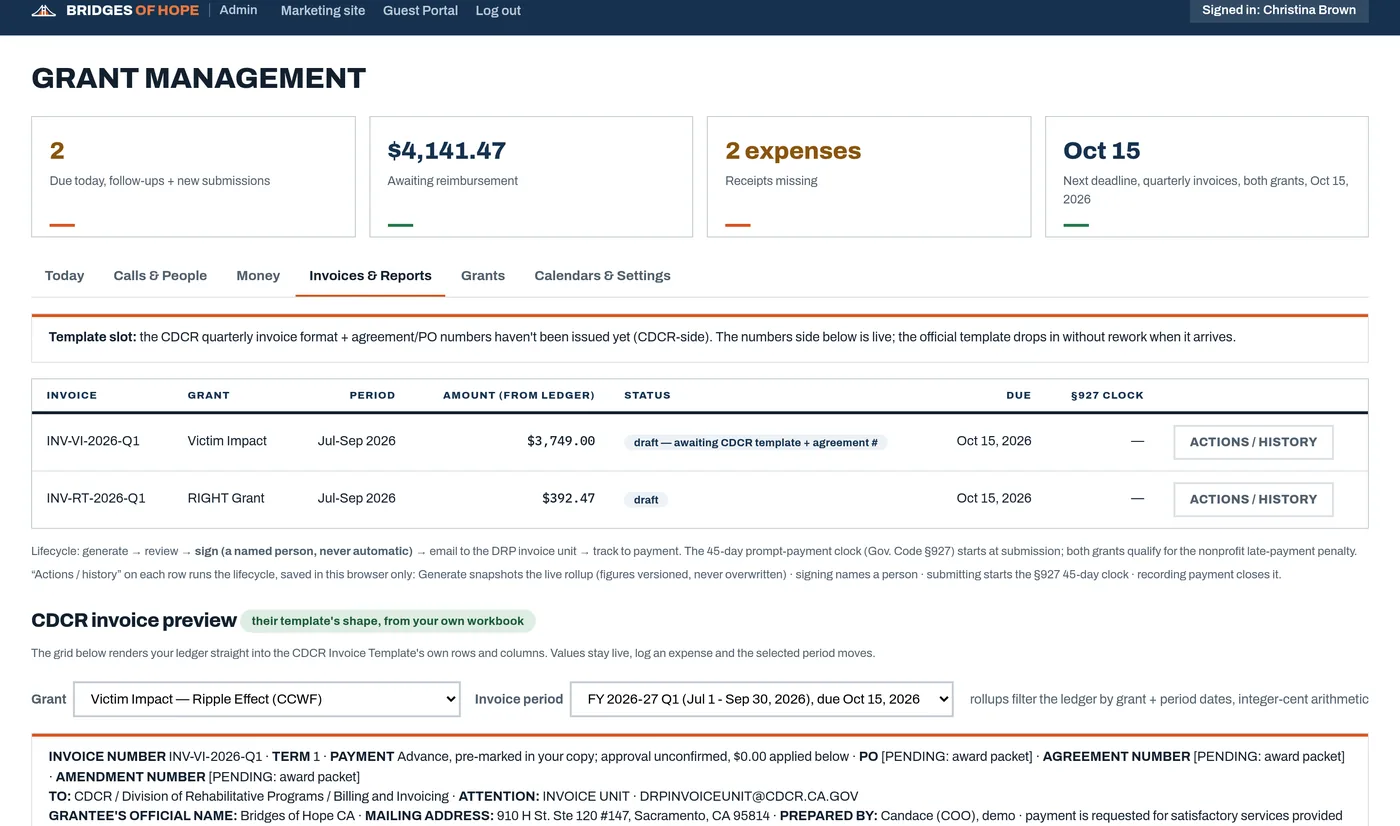 Funder invoices and reports